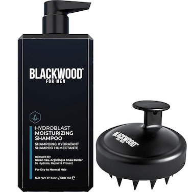 Blackwood For Men Hydroblast Moisturizing Shampoo (17 Oz) &amp; Scalp Massager Bundle - Men's Vegan &amp; Natural Shampoo &amp; Healthy Hair Growth Stimulator Brush - Sulfate Free, Paraben Free, &amp; Cruelty Free