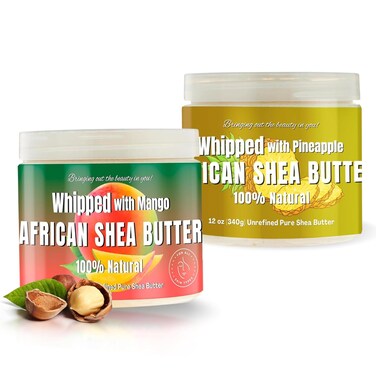 RA COSMETICS Whipped Shea Butter Bundle Pack - Pineapple &amp; Mango, 12oz Jar each   100% Pure African Shea for Men &amp; Women   Natural Moisturizer with Essential Vitamins for Radiant Skin &amp; Luscious Hair