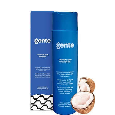 Gente Beauty Tropical Rain Shower Gel Refreshing Acai &amp; Coconut Cleanser   Made in Brazil with Natural Ingredients for Soft, Hydrated Skin &ndash; 10.15 fl oz
