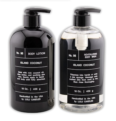 Lulu Candles, Island Coconut, Revitalizing Body Wash &amp; Nourishing Body Lotion, 2-Piece Set, Full Size - 16 Fl Oz.