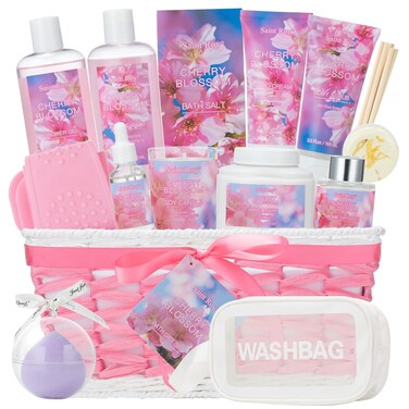 Spa Gifts for Women, Home Spa Gift Basket, Luxury 19 Pcs Gift Set for Women Enchanted Cherry Blossom Scent Bath &amp; Body Gift Set, Pamper Gifts for girls &amp; Teens Spa Kit Birthday Gift, Spa Gifts