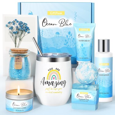 Birthday Gifts for Women, Ocean Scented Relaxing Spa Gifts Baskets for Women, Gifts for Women Mom Her Wife Sister Friends, Self Care Gifts Bath and Body Gifts Set for Women Mother's Day Birthday Gifts