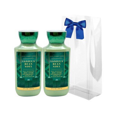 Bath &amp; Body Works VANILLA BEAN NOEL Body Lotion Gift Set with a Blue Bow for Holiday &amp; Gifts - Pack of 2 (2023 Edition)