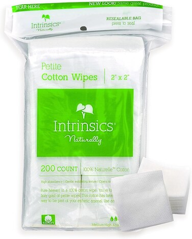 Intrinsics Petite Cotton Squares &ndash; 2"x2" 4-Ply 100% Pure Cotton Pads for Makeup Removal, Facial Cleansing, and Nail Care, Lint-Free (200 Count)