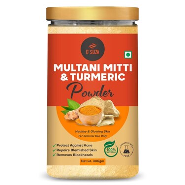 D'SUZA Fuller's Earth Powder, 11 Oz, 0.66 lb, Indian Healing Clay, Bentonite Clay, Natural Face Pack (11 Oz, Multani Mitti &amp; Turmeric Powder)