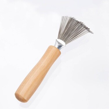 Hair Brush Cleaner Tool - Mini Hair Dirt Remover Brush with Metal Wire Rake Wooden Handle for Home and Salon Use