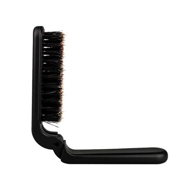 Foldable Boar Bristle Brush - Compact Hairbrush for Travel, Suitable for Women &amp; Men, Dry/Wet, Straight/Curly Hair (Black)