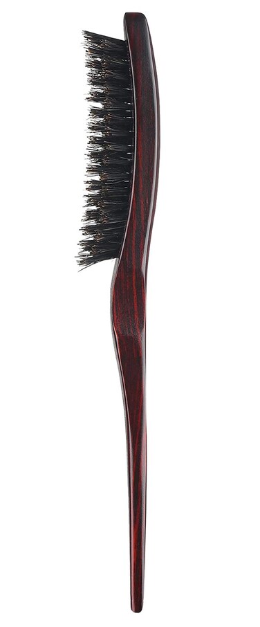 PERFEHAIR 100% Pure Boar Bristle Teasing Hair Brush with Wooden Handle, 3 Row Slim Backcombing Brush, 8.8 inch