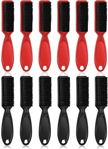 Patelai 12 Pcs Barber Brush Clipper Cleaner Bulk Nylon Barber Blade Cleaning Brush Barber Accessories Cleaning Styling Supplies Hair Trimmer Manicure Tool Duster Fades Men(Black, Red)