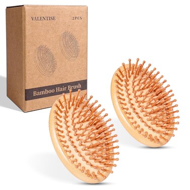 Bamboo Hair Brush, 2 Pack Bamboo Scalp Massager for Hair Growth, Wooden Scalp Brush for Women and Men, No Handle Design, Detangling All Hair Types