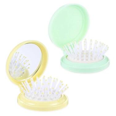 2 PCS Foldable Travel Hair Brushes Portable Hair Comb with Mirror Small Massage Comb Simple Mini Purse Hairbrush for Girls Women Men Outdoor Home Dormitory