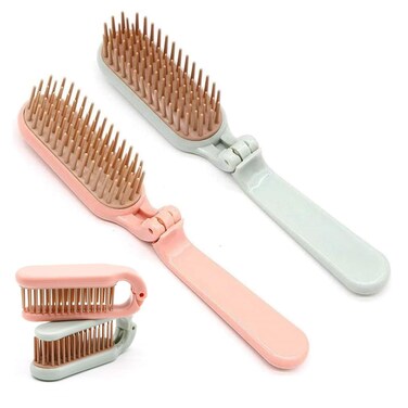 2Pcs Folding Hair Brush Hair Comb Portable Mini Massage Hair Brush Anti-Static Anti-knot for Women &amp; Girls Size for Handbag (dark)
