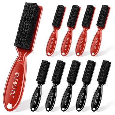 NICEMOVIC Barber Clipper Cleaning Brushes, 10 Pcs Plastic Handle Nylon Bristles, Anti-Slip Handle Mini Brush Bulk Set, Duster Manicure Brush for Hair Styling Tools, Kitchen Sink, Shoes (Black&amp;Red)