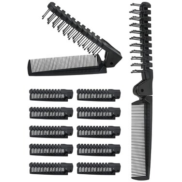 12 PCS Travel Foldable Brush Comb, Plastic Folding Hair Comb, Double Headed Hair Brush Hairdressing Tools for Men Women (Black)