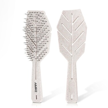 AIMIKE Bio-Friendly Vented Hair Brush with Flex Soft Bristles - No-Pull Detangler for Curly, Straight, Wet &amp; Dry Hair, Oatmeal, 1pcs