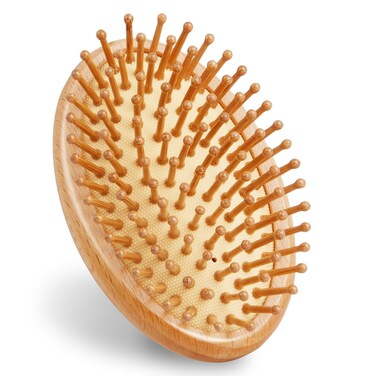 Bamboo Brush for Hair Growth, Bamboo Hair Brush Massager Mini Bristles Natural Wooden Scalp Brush Detangling Hairbrush for Women, No Handle Design, Round Wood Brush