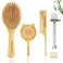 Bamboo Hair Brush Set, Eco-Friendly Anti-Static Detangling Hairbrush, Mini Travel &amp; Rat Tail Comb and Cleaning Tools for Women Men and Kids Thick/Thin/Curly/Dry Hair