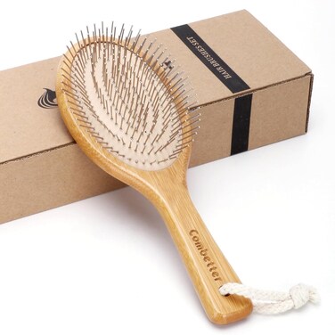 Bamboo Hair Brush, Smoothing Hair&amp;Massage, Detangling Anti-Static Hairbrush, Natural Wood Comb with Metal Bristles for Women, Men &amp; Children