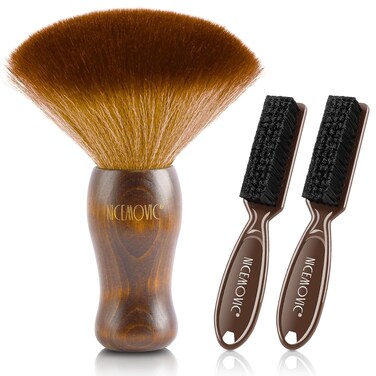 NICEMOVIC 3 IN 1 Barber Neck Duster Brush Set, Professional Barber Accessories Cleaning Supplies, Duster Nylon Brush Hair Cutting Styling Brush Tool (Brown&amp;Brown)