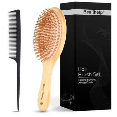 Natural Bamboo Brush, Premium Bamboo Hair Brush for Hair Growth, Scalp Massage Wooden Brush for Women and Men, Suitable for Curly, Straight, Long, and Short Hair