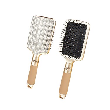 Hair Brush Detangles Instantly Removing Tangles, Knots, Fly Aways Exceptional Wig Brush For Hair Wraps &amp; Weave Management Handmade Luxury Bling Crystal Paddle Brush Cute Rhinestone (White)