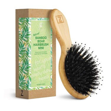 Natural Boar Bristle Hair Brush mini size, portable, easy carry for Women, Men, Kids; Dry and Wet Detangling Hair Brush Gently Enhances Shine, for Fine and Straight, Thick and Curly Hair
