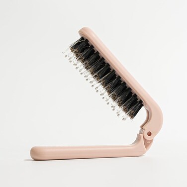 Uffy Travel Hair Brush, Mini Folding Hairbrush Comb with Boar Bristles for Women, Men, and Children, Small Compact Pocket Size for Wet and Dry Hair, Curly and Detangle, Ideal for Purse - Ballet Pink