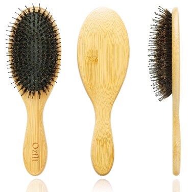 Round Hair Brush - Boar &amp; Nylon Bristles for Women, Men &amp; Kids - Smoothing, Massaging &amp; Detangling Wet/Dry Hair - Enhances Shine &amp; Health