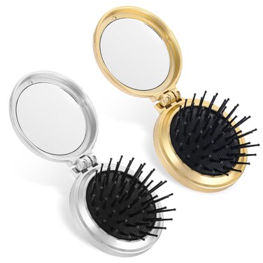 2 Pcs Foldable Travel Mirror Hair Brushes Round Folding Hair Brush with Mirror Spray Paint Comb Mini Mirror Compact Hair Brushes Set Pocket Hair Brush Portable Pop Hairbrush Compact Hair Massage Comb