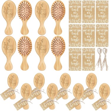 Nuogo 8 Set Employee Appreciation Gift Mini Hair Brush Detangling Brush for Women Wooden Hairbrush Paddle Comb Brush with Cards Ropes Thank You Gift Pocket Hairbrush for Team Teacher Nurse(Beautiful)