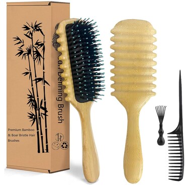 Curly Hair Brush, Curl Defining Brush 2025 New, Curl Brush with Boar Bristle, Curl Define Styling Brush Curl Brush for Curly Hair Wet, Shaping Defining Curls for Women Men, Reducing Pulling (Bamboo)
