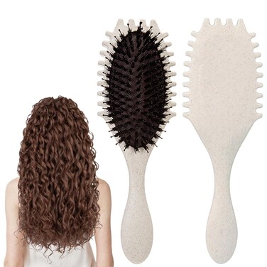 Curly Defining Brush, Curly Hair Styling Brushes Detangler Soft Bristle Hair Brush 1-Pack (Beige)