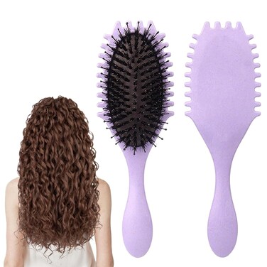 Curly Defining Brush, Curly Hair Styling Brushes Detangler Soft Bristle Hair Brush 1-Pack (Purple)