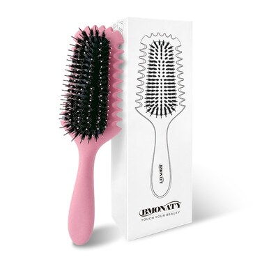 Curl Defining Brush, Boar Bristle Hair Brush Gifts for Women and Men &ndash; Shape, Volumize, and Detangle Curly Hair Styling Wet Brush with Reduced Pulling and Curl Separation Pink