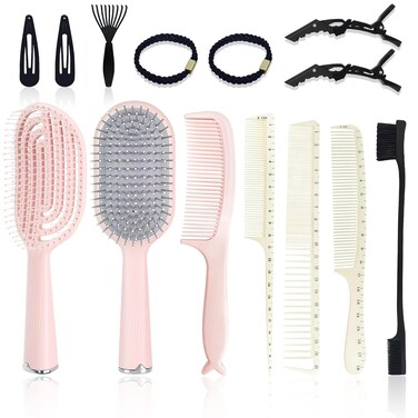 Hair Brushes and Comb Set For Women Gift 14pcs Pink Paddle Detangling Vent Brushes For Styling White Rat Tail Comb Wide Teeth Mini Travel Combs For Parting Gifts For Wife Girlfriend Mom