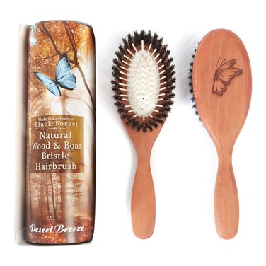 Pure Wild Boar Bristle Wood Pin Hairbrush &ndash; Handmade Styling Brush for Fine,Thin Hair, Soft Cushion, Wood Pin, Gentle on Sensitive Scalps Premium Hair Smoothing Brush, Made in Germany's Black Forest