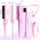 8 Pcs Styling Hair Brush Set with Teasing Edge Brush, Rat Tail Comb, Hairclip for Women Slicking Ponytail and Smoothing Hair(Pink)