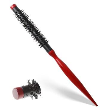 Small Round Hair Brush for Short Hair, 1/2inch Quiff Roller Hairbrush with Wooden Handle Portable Spiral Hair Brush for Hair Curling, Hair Styling and Blow Out (Brown)