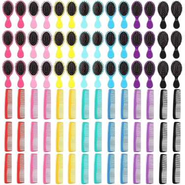 Gerrii 70 Pcs Mini Wet Hair Brush Hair Combs Set 35 Small Detangler Hair Brush Travel Detangling Brush 35 Colorful Plastic Hair Combs Soft Bristles Hair Brush for kids Women Baby Girl (Pastel Colors)