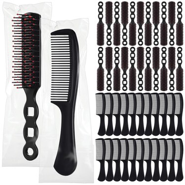 96 Pcs Bulk Hair Brush Combs for Homeless Individually Wrapped Hair Brush and Comb Set Detangling Hairbrush for Women Hotel Nursing Charity(Black)