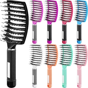 Zopeal 9 Pcs Detangling Brush Bulk Boar Bristle Hair Brushes Curved and Vented Detangler Hairbrush for Women Men Shiny Detangling Dry, Wet, Curly, Thick or Straight Long Blowing Hair Accessories