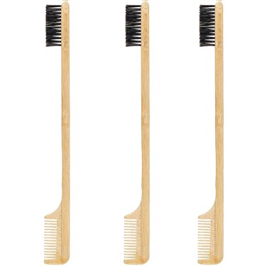 Geiserailie 3 Pieces Hair Edge Brushes 2-in-1 Edge Mustache Hair Brush Comb Gentle Control Wood Eyebrow Tool