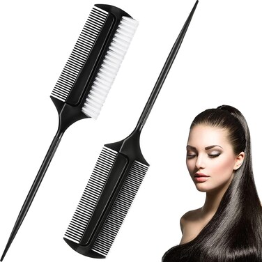 2 Pcs Black Smoothing and Sectioning Brush Set - Double-Sided Comb for Edge Teasing, Parting, and Ballroom Dancing Hairstyling