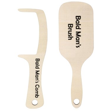2 Pcs Bald Man's Brush and Comb Funny Bald Man Grooming Tool Gag Gift Wooden Hairless Combing Toothless Brush Novelty Joke Gift Set(Classic Style)