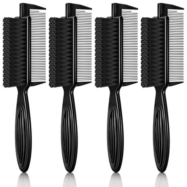 Rozer 4 Pcs Barber Fade Brush -2-in-1 Nylon Brush with Comb Professional for Barber and Stylist Comb Hair Styling Tool