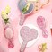 Thyle 4 Pcs Rhinestone Handheld Mirror and Bling Hair Brush Set 2 Cute Heart Shaped Mirror 2 Wet and Dry Hair Brush for Women, Girls Bride, Bridesmaid Gift(Pink)