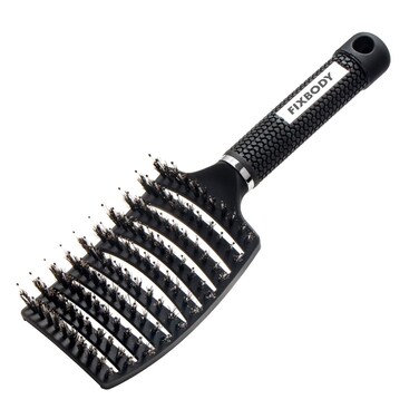 FIXBODY Boar Bristle Hair Brush - Curved &amp; Vented &amp; Oversize Design Detangling Hair Brush for Women Long, Thick, Curly and Tangled Hair Blow Drying Brush (Black)