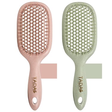 TADA Natural Beauty Hair Brush Detangler for Curly, Thick, Wavy, and Thin Hair - Ventilation Holes for Quick Drying and Styling, Detangler Brush for Women, Men, Kids (4 Colors) (2PK #1)
