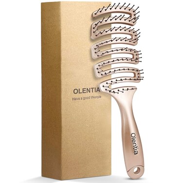 Flexible Vented Detangling Hair Brush, Gold, for All Hair Types - Women, Men, and Kids, Various Styles, Wet or Dry