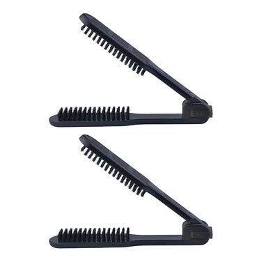 2 Pcs Clamp Hair Brush, Anti-static Double Brushes Comb with Boar Bristle, Hair Straightener Brushes Hair Splint Comb for Wet/Dry/Fine/Home/Barber Shop